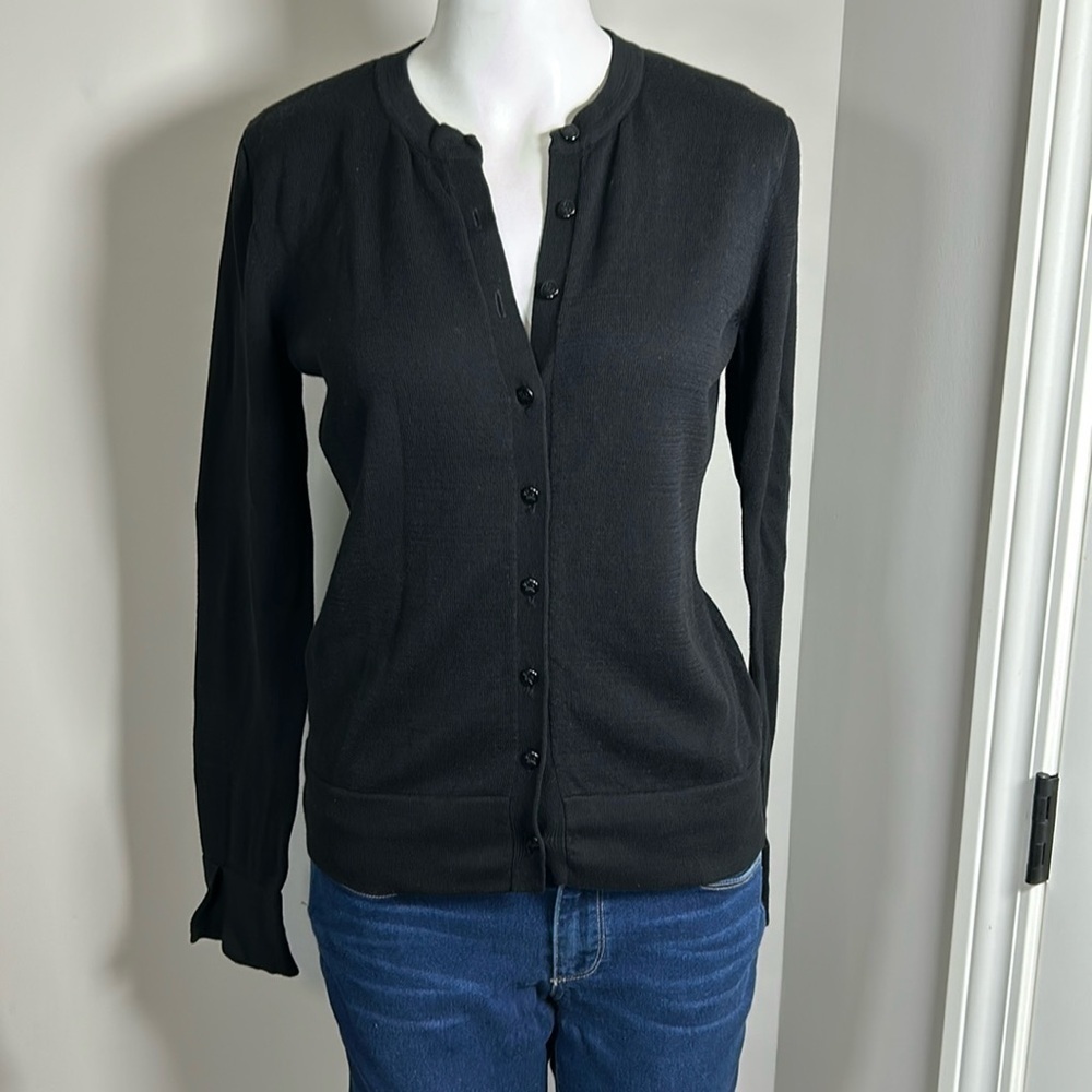 Lilly Pulitzer Black Cardigan Sweater Logo Button Cotton Sz M